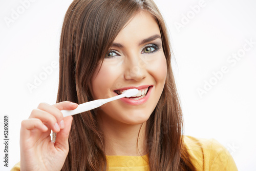 Woman with toothy brush.