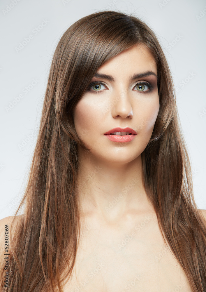 Close up portrait of beautiful young woman face. Isolated Close up portrait of beautiful young woman face. Isolated