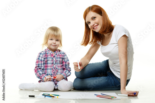 Happy family drawing picture.