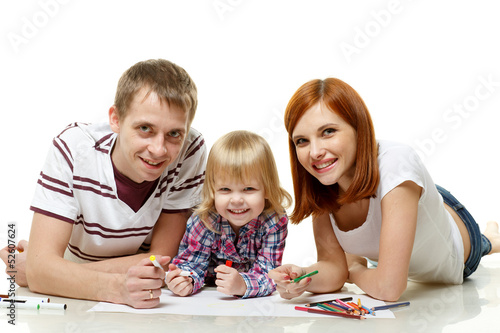 Happy family drawing picture.