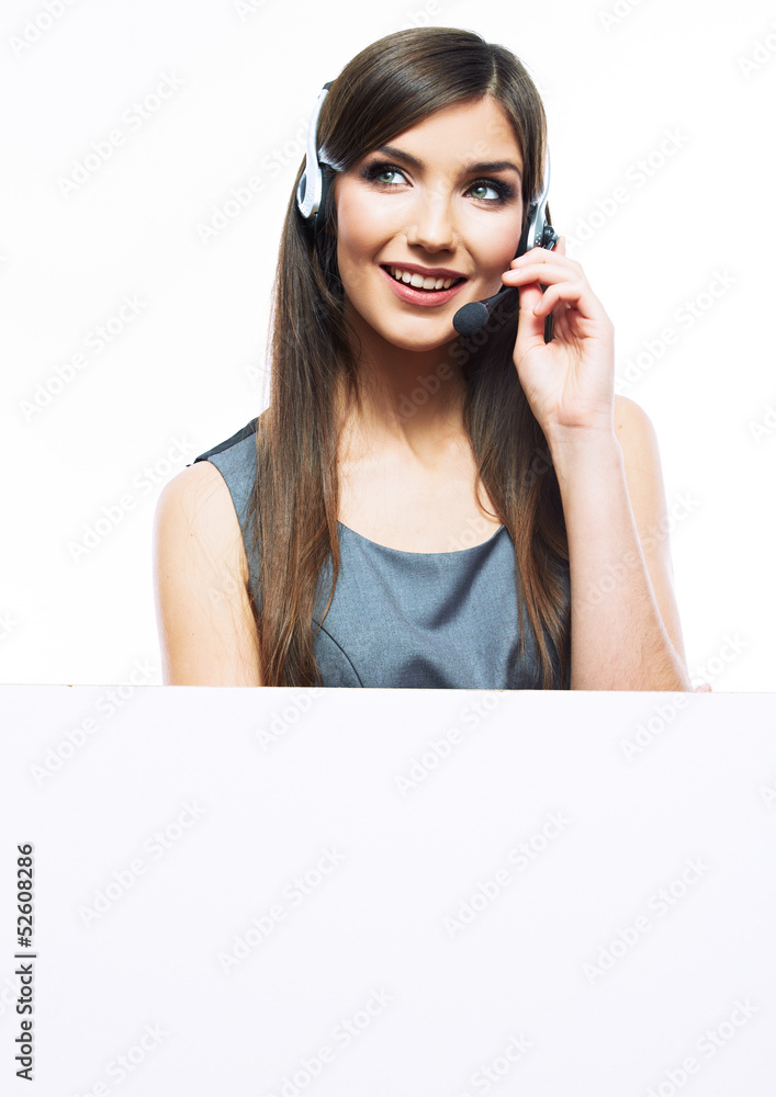 Headset woman customer service worker Headset woman customer service worker