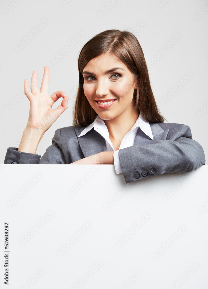 Portrait of young woman with blank white board Portrait of young woman with blank white board