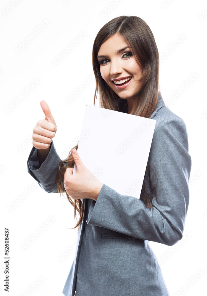Smile Business woman portrait with blank white board Smile Business woman portrait with blank white board