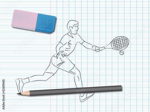 Dessin de sport sur cahier d'école : Tennis