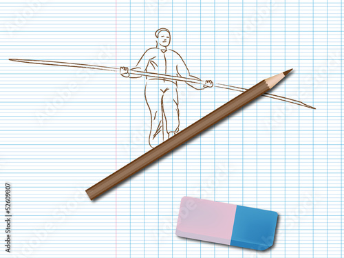 Dessin de funambule sur cahier d'école