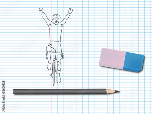 Dessin de sport sur cachier d'école : cyclisme