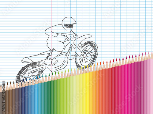 Dessin et crayons de couleur : moto-cross