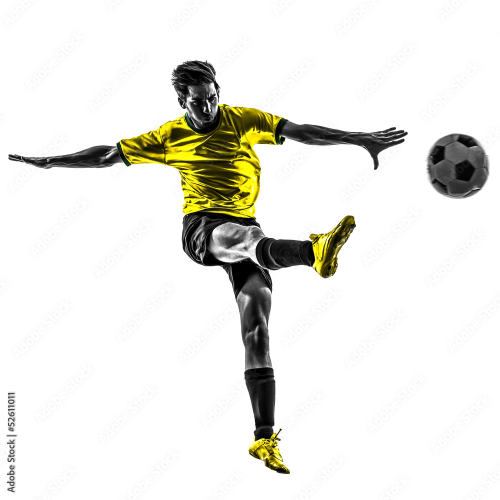 Fototapeta premium brazilian soccer football player young man kicking silhouette