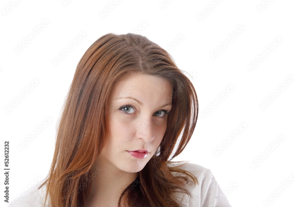 portrait of a young beautiful woman (white background)