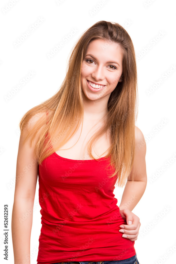 Attractive blonde woman posing and smiling Attractive blonde woman posing and smiling