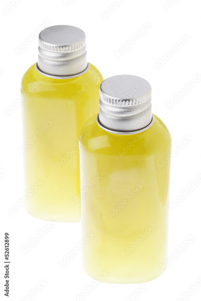 Isolated Green Gel Bottles - High angle Isolated Green Gel Bottles - High angle