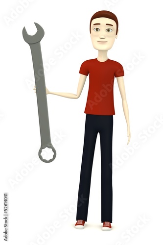 3d render of cartoon character with wrench photo