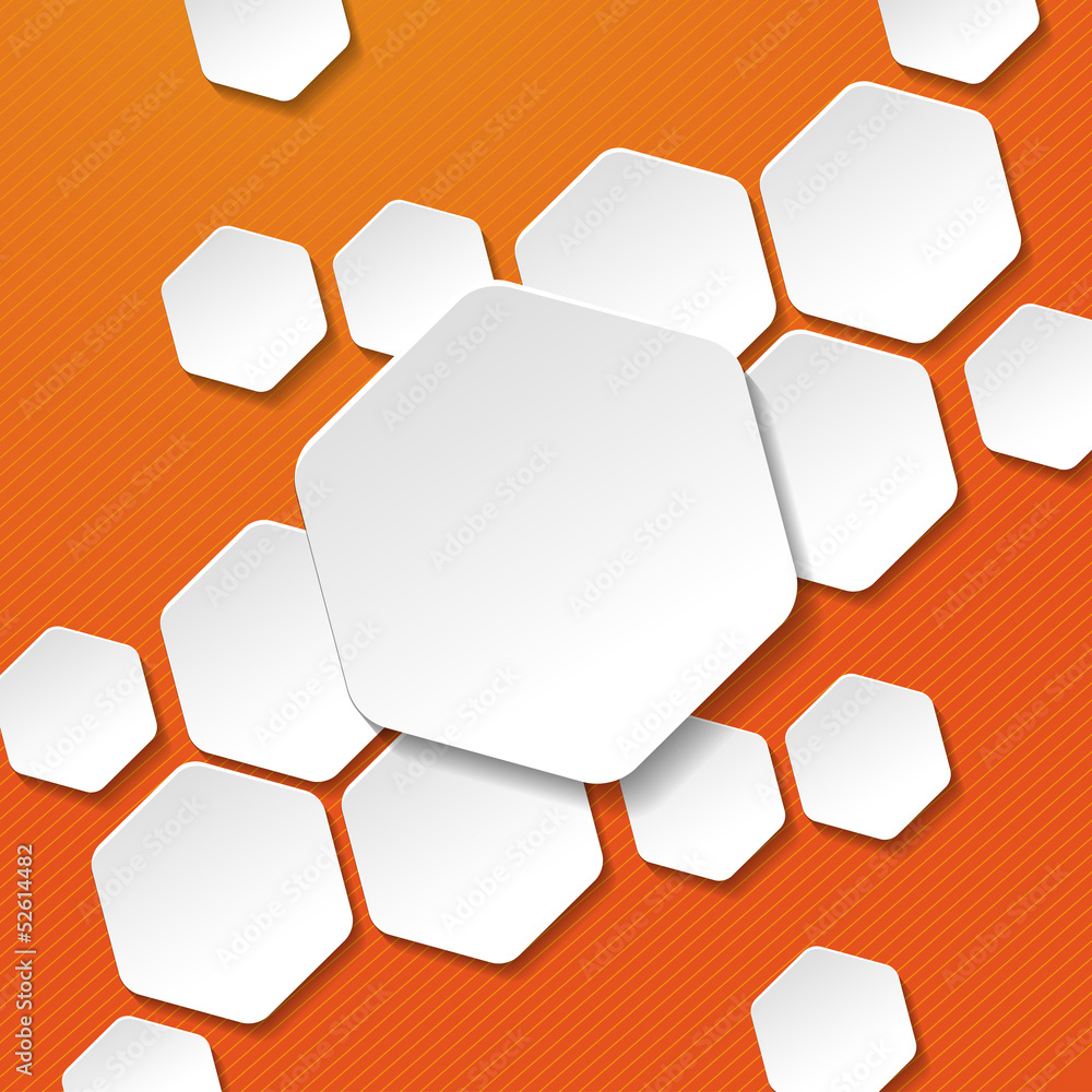 White Paper Hexagon Labels Orange Stripes Background White Paper Hexagon Labels Orange Stripes Background