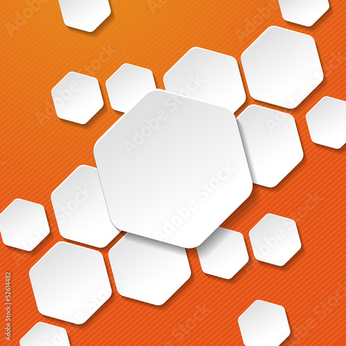 White Paper Hexagon Labels Orange Stripes Background