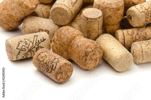 Close up of used assorted wine corks