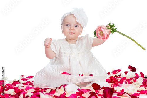 cute baby girl with flower ...