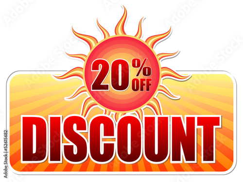 summer discount and 20 percentages off in label with sun