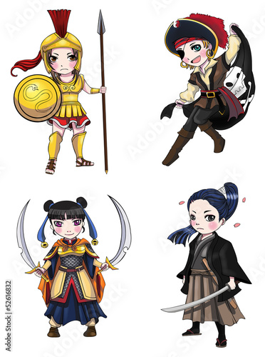 Warriors girl from various culture set 1