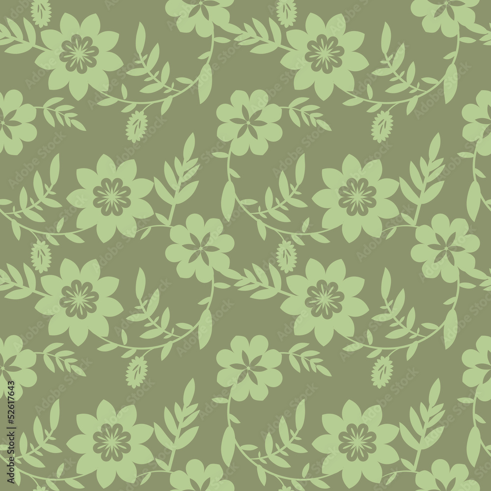 Seamless green decorative floral pattern
