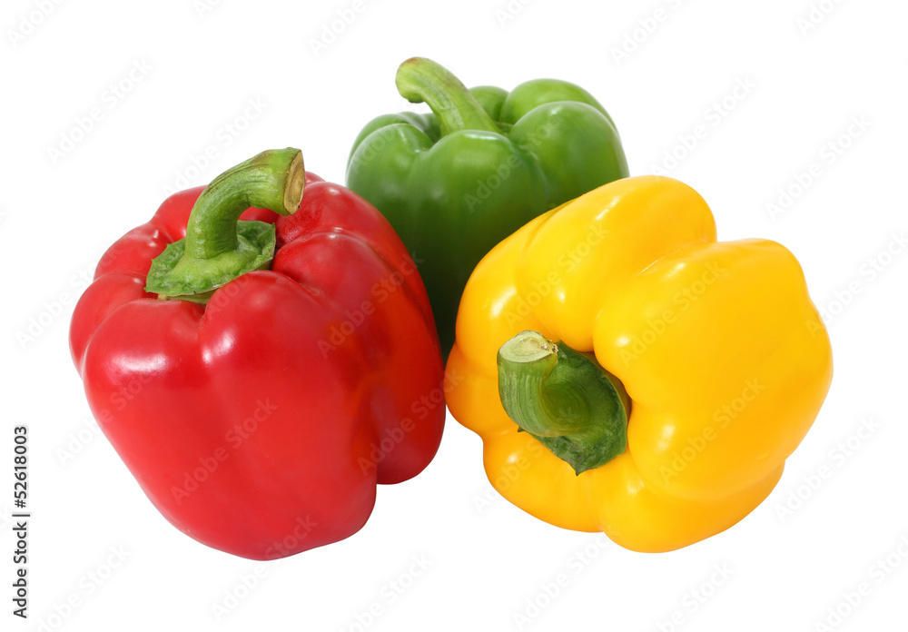 Red green and yellow sweet bell pepper isolated on white backgr Red green and yellow sweet bell pepper isolated on white backgr