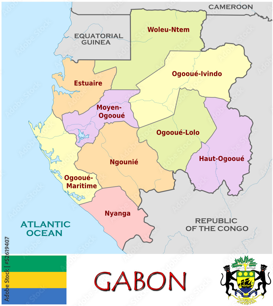 Gabon Africa emblem map symbol administrative divisions