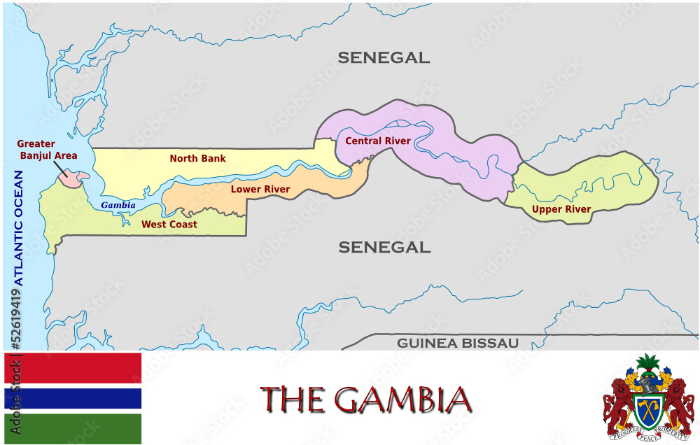Gambia Africa emblem map symbol administrative divisions