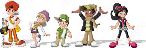 Group of hipster cartoon young people. Cool teenagers.