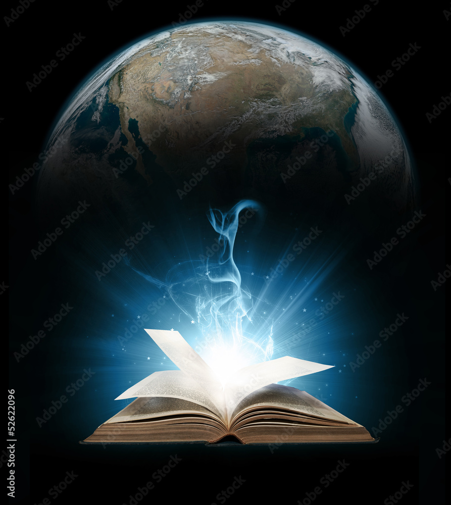 Fototapeta premium Glowing book with earth