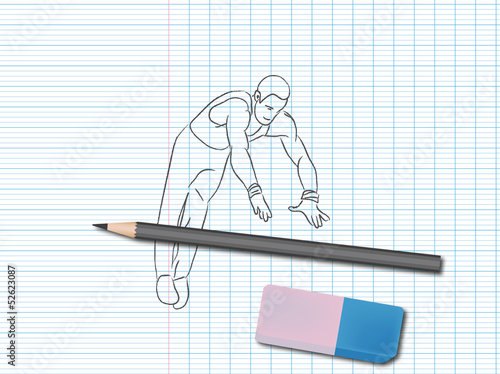 Dessin de sport sur cahier d'école : Barre fixe