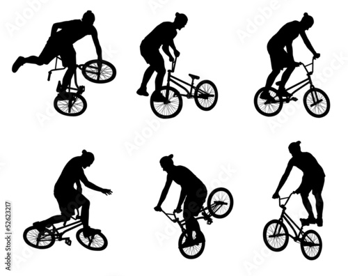 stunt bicyclist silhouettes - vector