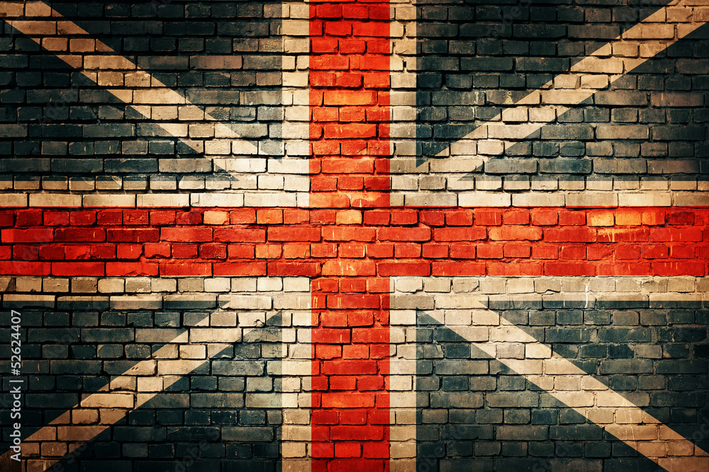 United Kingdom flag on old brick wall - obrazy, fototapety, plakaty 
