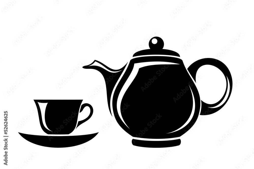 Black silhouette of teapot and cup. Vector illustration. Black silhouette of teapot and cup. Vector illustration.