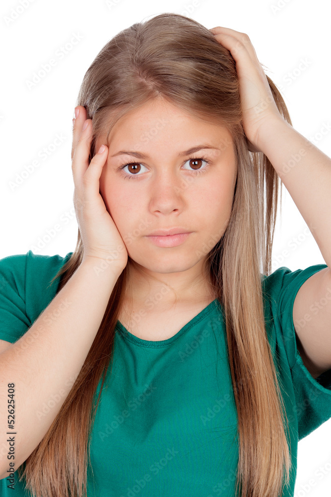 Beautiful young girl with green t-shirt Beautiful young girl with green t-shirt