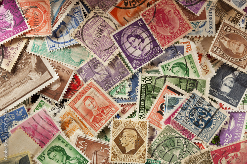 Colorful Vintage Used Postage Stamps photo