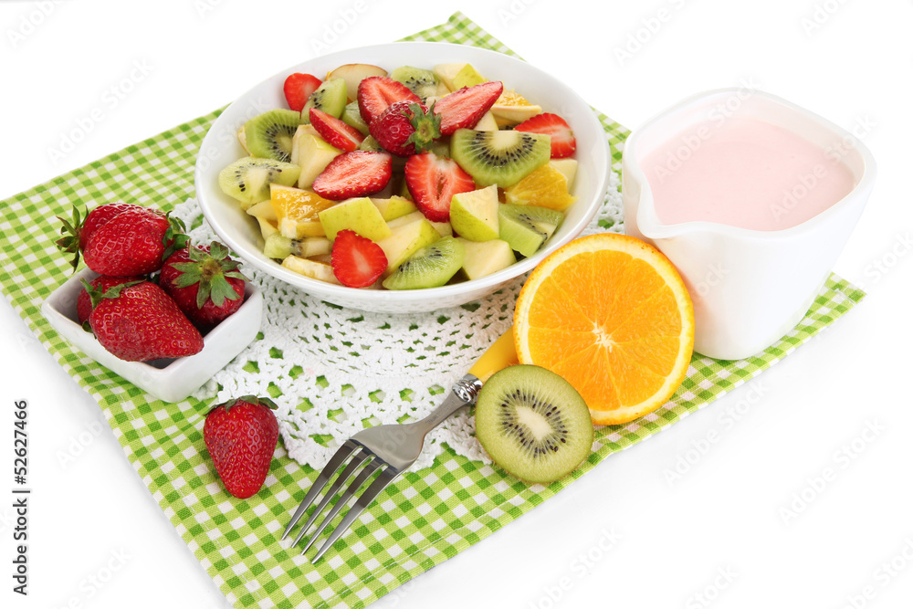 Useful fruit salad of fresh fruits and berries in bowl isolated Useful fruit salad of fresh fruits and berries in bowl isolated