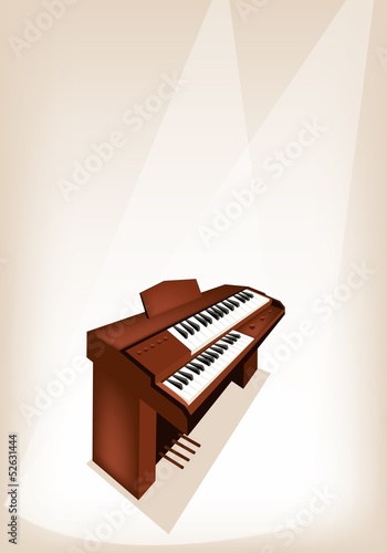 A Retro Pipe Organ on Brown Stage Background