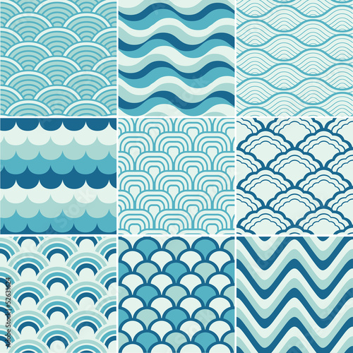 3D Fototapete Wellen - Fototapete seamless retro wave pattern print
