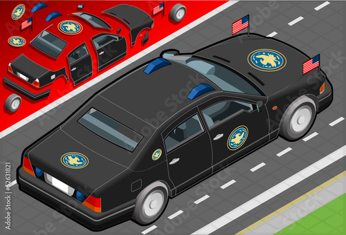 Isometric Presidential Limousine in Rear View