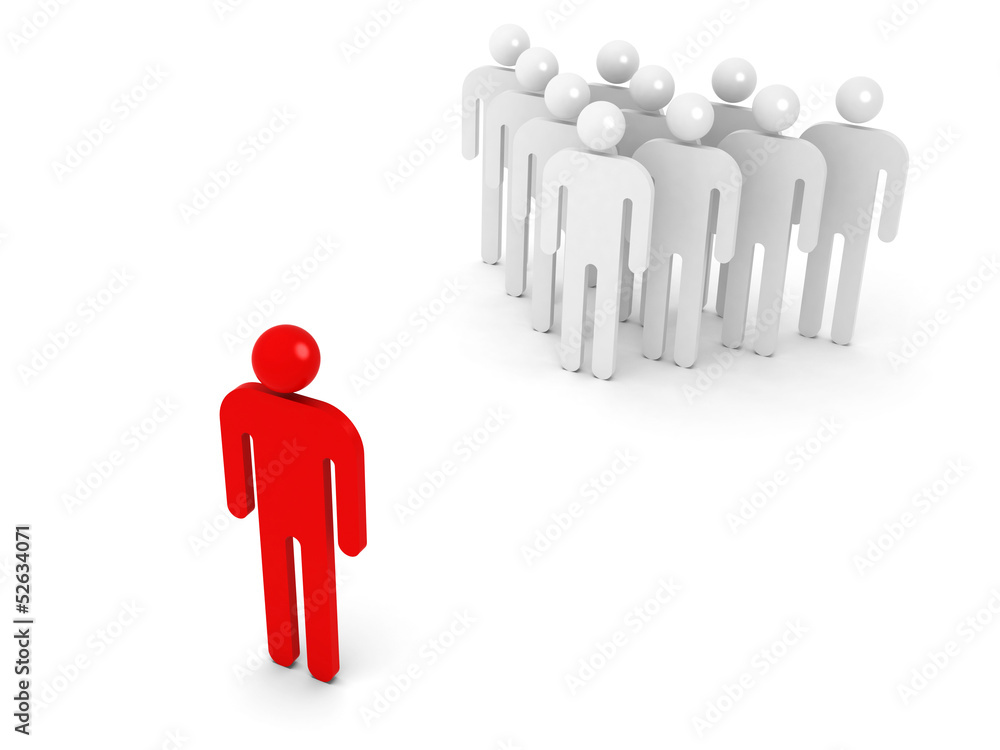 Group of schematic people and one opposite red Group of schematic people and one opposite red