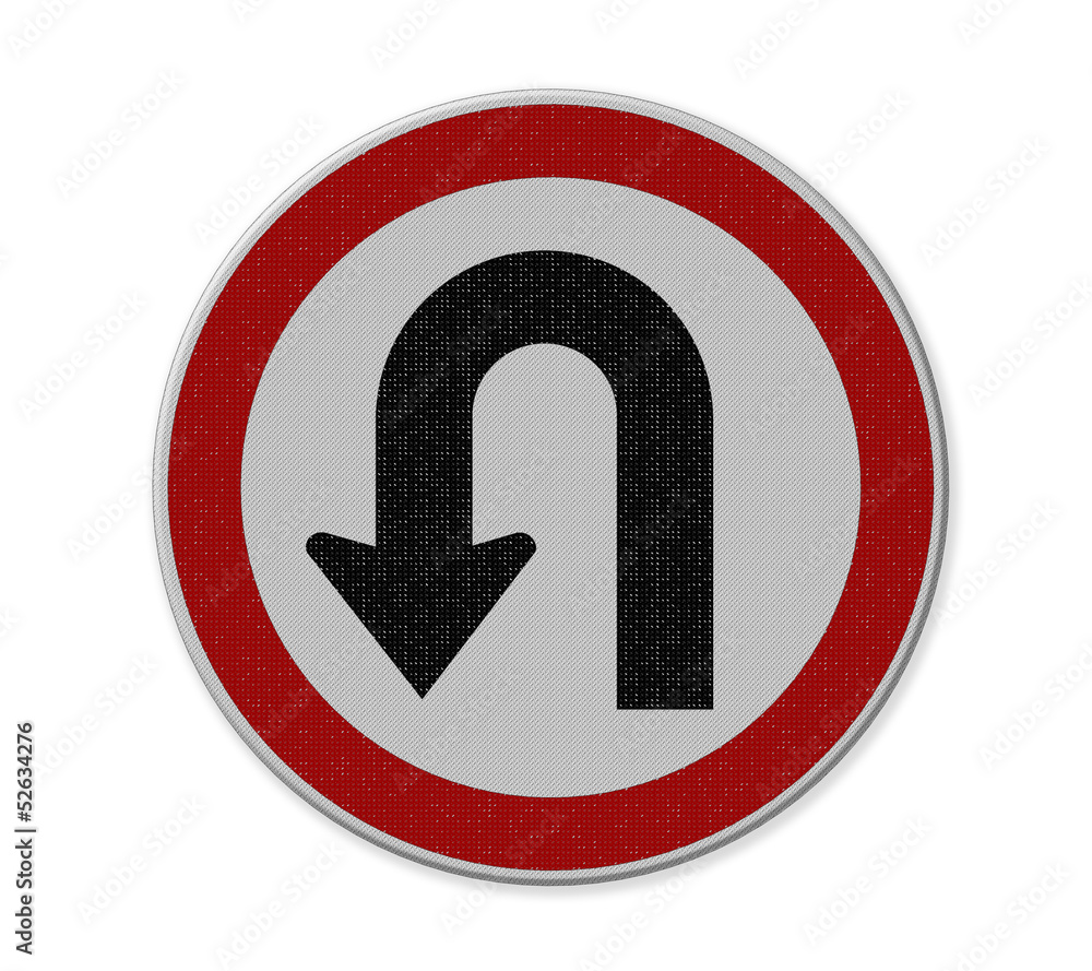 U - Tune left traffic sign on white background U - Tune left traffic sign on white background