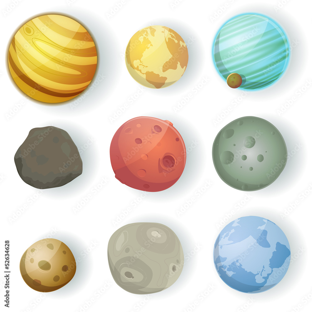 Naklejka premium Cartoon Planets Set