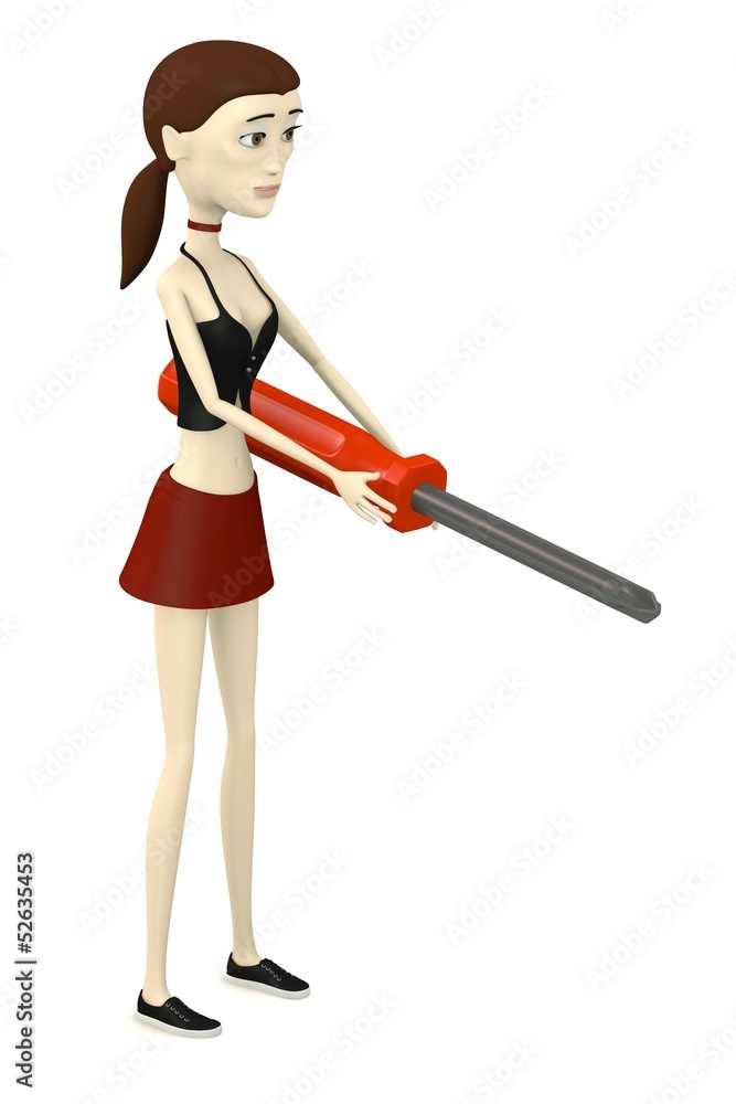 3d render of cartoon character with screwdriver