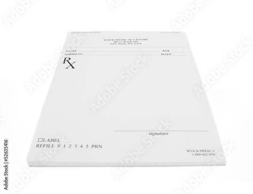 Empty medical prescription isolated on white