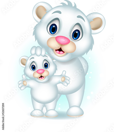 cute baby polar bear posing with his son