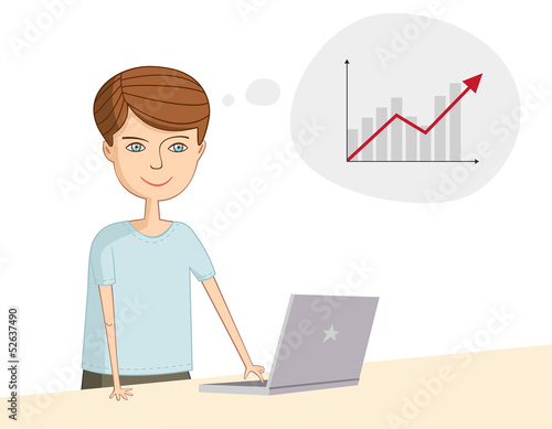 man near the laptop thinks about profit