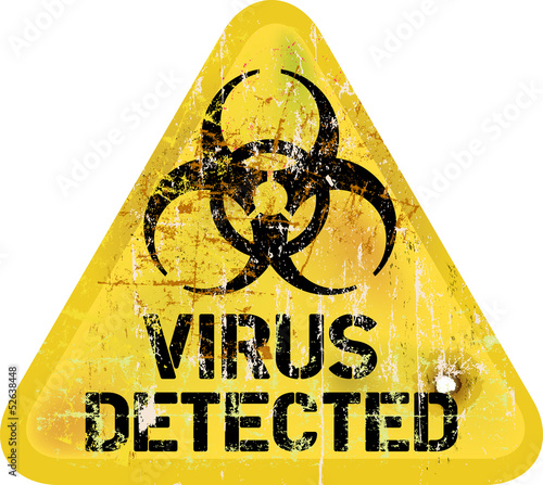 Computer virus alert, grungy sign, vector