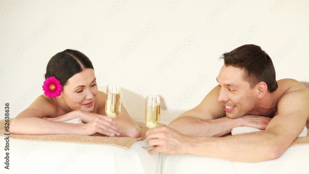 happy couple relaxing in spa salon happy couple relaxing in spa salon