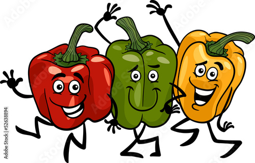 peppers vegetables group cartoon illustration