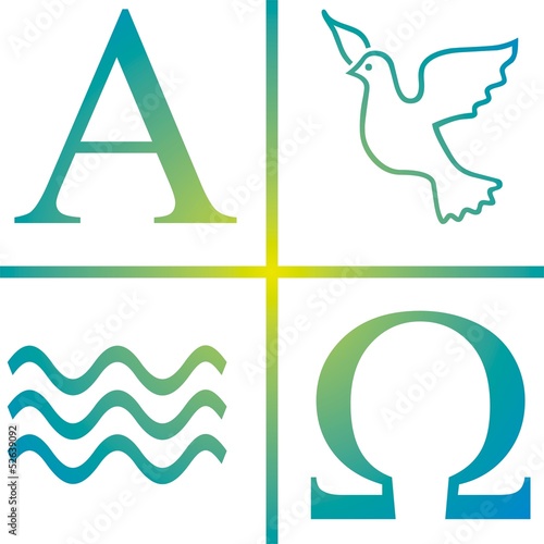 Symbol Taufe Wasser Taube Alpha Omega