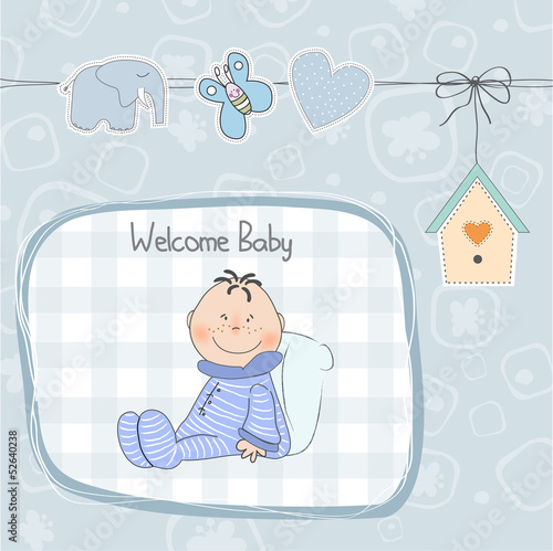 new baby announcement card with little baby